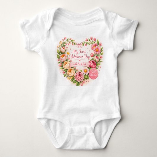 Baby Girl First Valentine’s Day Design Customize ベビーボディスーツ (正面)