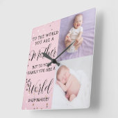 Baby girl First Year Photo Collage Keepsake pink スクエア壁時計 (傾斜)