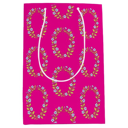 Baby girl floral pattern ミディアムペーパーバッグ (正面)