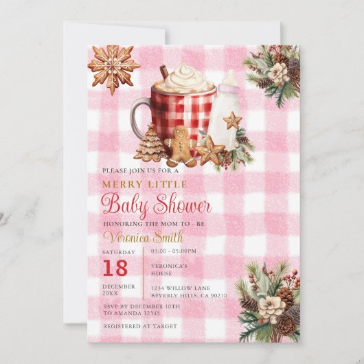 Baby Girl Gingham A Merry Little Baby Shower  招待状 (正面)