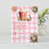 Baby Girl Gingham A Merry Little Baby Shower  招待状 (スタンド正面)