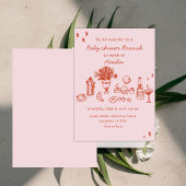 Baby Girl Hand Drawn Baby Shower Brunch 招待状