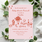 Baby Girl Hand Drawn Baby Shower Brunch 招待状