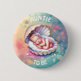 Baby Girl in a Seashell赤ちゃんシャワー叔母になる 缶バッジ