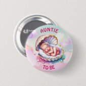 Baby Girl in a Seashell赤ちゃんシャワー叔母になる 缶バッジ (正面&裏面)