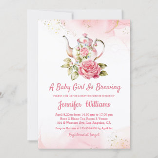 baby girl is brewing pink tea party invitation  ノートカード