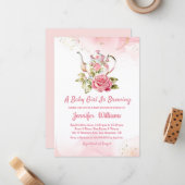 baby girl is brewing pink tea party invitation  ノートカード (正面/裏面インサイチュ)