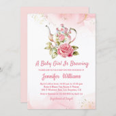 baby girl is brewing pink tea party invitation  ノートカード (正面/裏面)