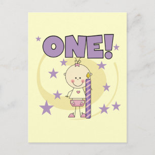 Baby Girl is One誕生日Tシャツ&ギフト ポストカード