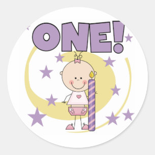 Baby Girl is One誕生日Tシャツ&ギフト ラウンドシール