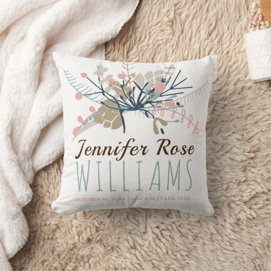 Baby Girl Keepsake写真誕生統計 クッション (ブランケット)