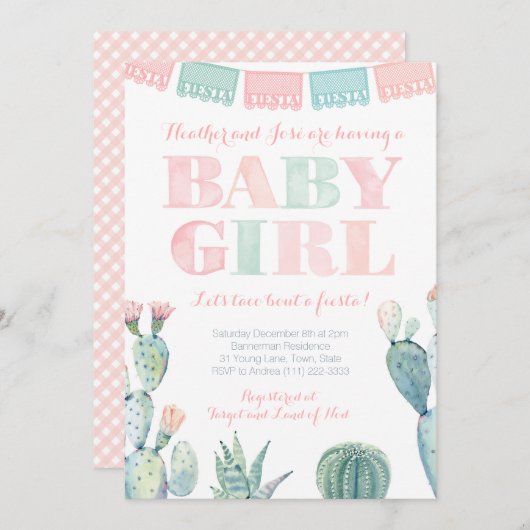 Baby Girl Mexican Taco Bour A Fiesta Baby Shower 招待状 (正面/裏面)