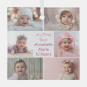 Baby Girl My First Year Photo Collageクリスマス ガラスオーナメント (正面)