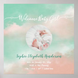 Baby Girl Nameスクリプト誕生統計生まれたばかりの写真 ポスター