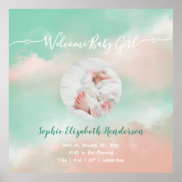 Baby Girl Nameスクリプト誕生統計生まれたばかりの写真 ポスター