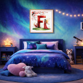 Baby Girl Nursery Letter F Fairy Floral ポスター