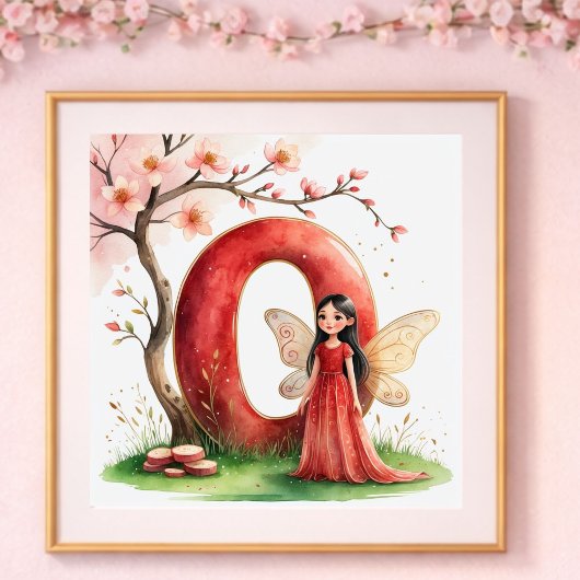 Baby Girl Nursery Letter O Fairy Floral ポスター