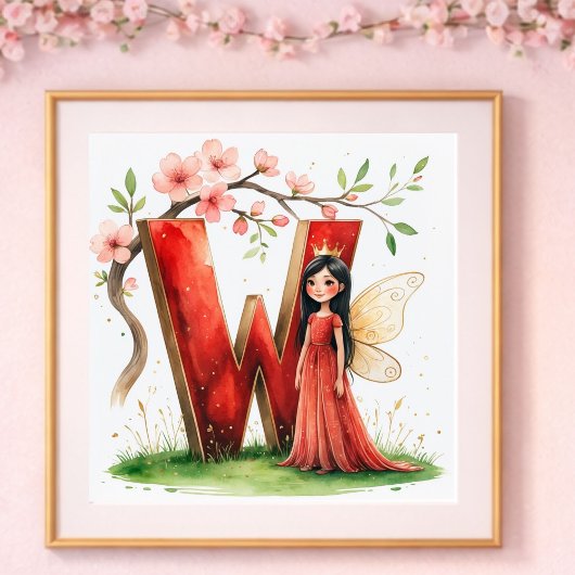Baby Girl Nursery Letter W Fairy Floral ポスター