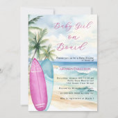 Baby Girl on Board surfboard beach Baby Shower 招待状 (正面)