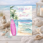 Baby Girl on Board surfboard beach Baby Shower 招待状