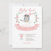 Baby Girl owl bear babyshower 招待状 (正面)