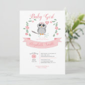 Baby Girl owl bear babyshower 招待状 (スタンド正面)