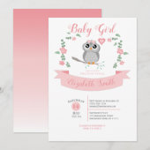 Baby Girl owl bear babyshower 招待状 (正面/裏面)