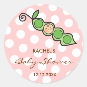 Baby Girl Pea in a Pod Pink Baby Showerステッカー ラウンドシール