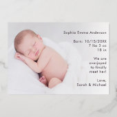 Baby Girl Photo Birth Announcement: Script & Stars 箔招待状 (裏面)