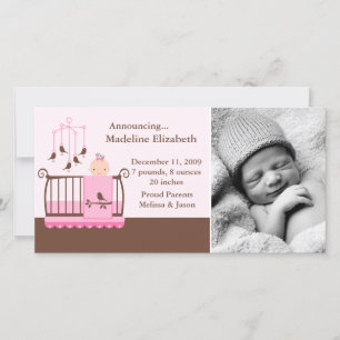 Baby Girl Photo Birth Announcements 案内状