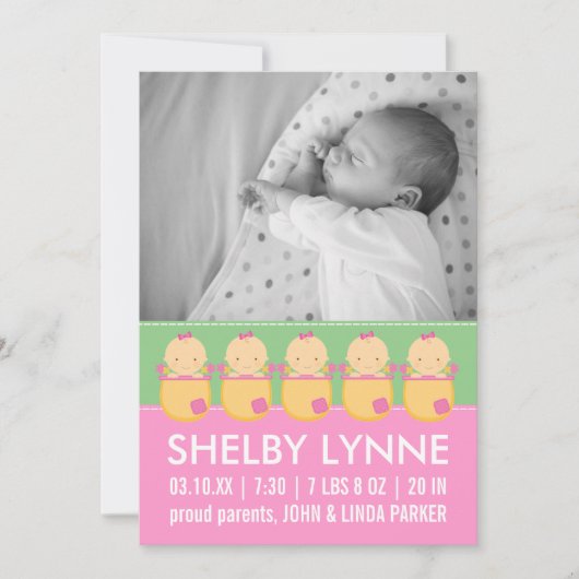 Baby Girl Photo Card Birth Announcements 案内状 (正面)