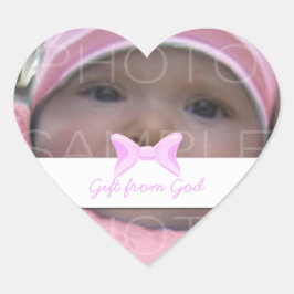Baby girl Photo Gift from God Pink bow ハートシール