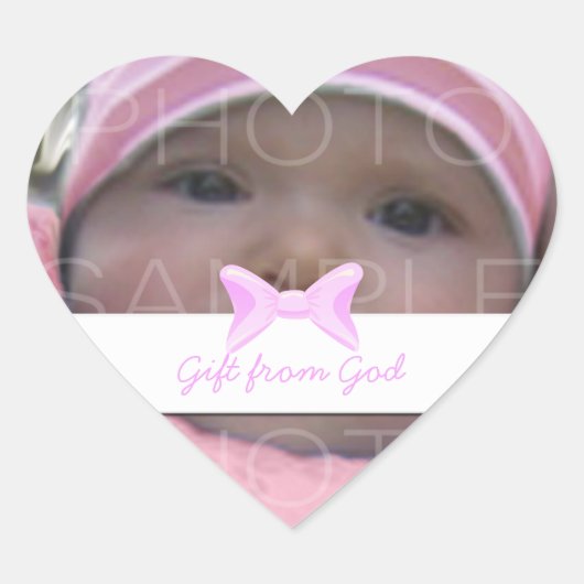 Baby girl Photo Gift from God Pink bow ハートシール (正面)