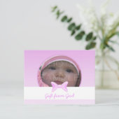 Baby girl Photo Gift from God Pink bow Bible verse ポストカード (スタンド正面)