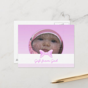 Baby girl Photo Gift from God Pink bow Bible verse ポストカード