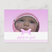 Baby girl Photo Gift from God Pink bow Bible verse ポストカード (正面)