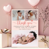 Baby Girl Photo Pink Thank You Script Heart Birth  案内状