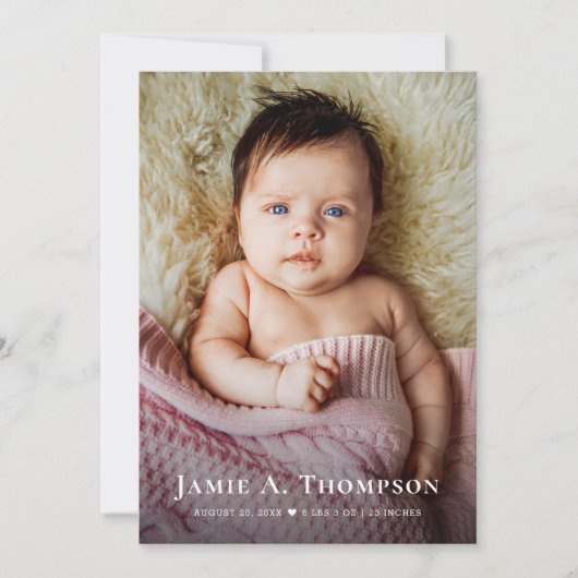 Baby Girl Photos Thank you Heart Modern Birth 案内状 (正面)