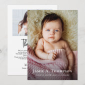 Baby Girl Photos Thank you Heart Modern Birth 案内状 (正面/裏面)