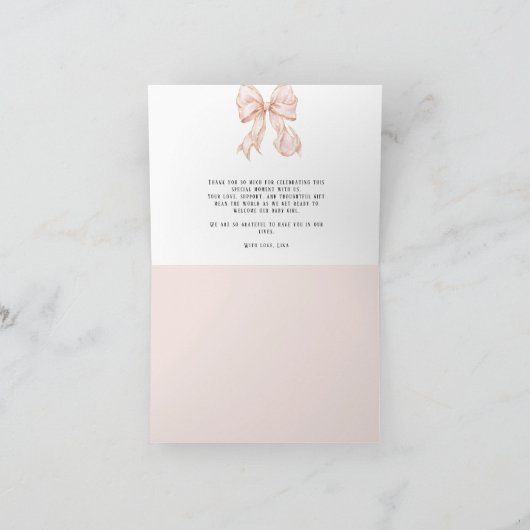 Baby Girl Pink Bow Baby Shower サンキューカード (内部)
