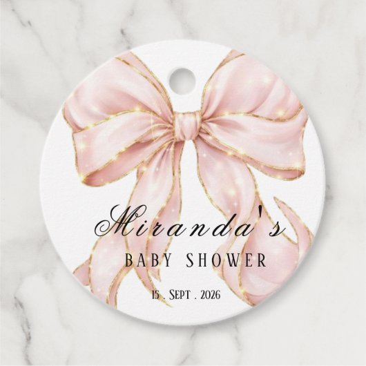 Baby Girl Pink Bow Baby Shower フェイバータグ (正面)