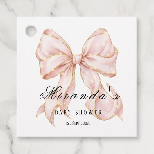 Baby Girl Pink Bow Baby Shower フェイバータグ (正面)