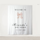 Baby Girl Pink Bow Baby Shower Invitation タペストリー (正面)