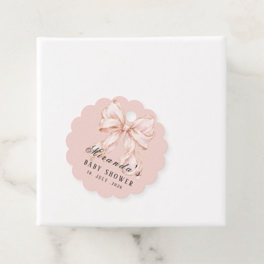 Baby Girl Pink Bow Baby Shower Invitation フェイバータグ (インサイチュ)