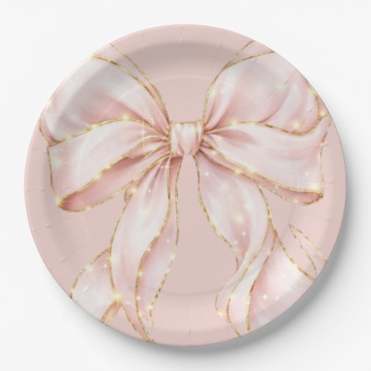 Baby Girl Pink Bow Baby Shower Invitation ペーパープレート (正面)