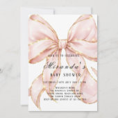 Baby Girl Pink Bow Baby Shower Invitation 招待状 (正面)
