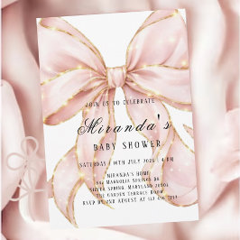 Baby Girl Pink Bow Baby Shower Invitation 招待状