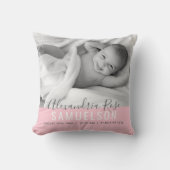 BABY Girl Pink Keepsake Name誕生日付写真 クッション (正面)
