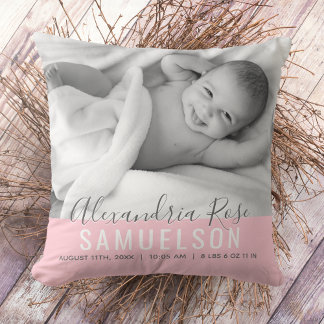 BABY Girl Pink Keepsake Name誕生日付写真 クッション