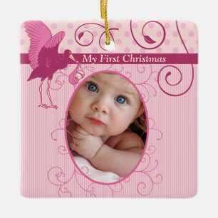Baby Girl Pink Stork誕生写真 セラミックオーナメント
